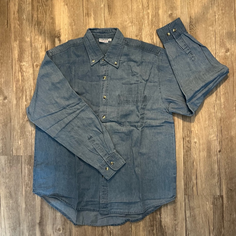 Blue Casual Button Down Shirt Denium unisex